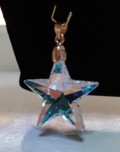 Pingente Estrela Cristal Swarovski Blue Ab Folh. A Ouro 18k