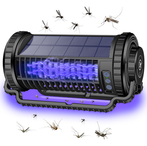 Bylifity G5495 lámpara mata mosquitos eléctrico Uv luz mata insectos ip65 soporta carga solar con batería de 4000mah adecuado para el hogar camping color negro