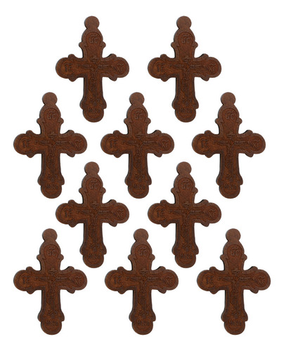  10 Colgantes Cruz Crucifijo Antiguos Madera Natural