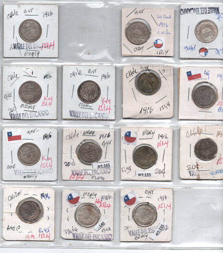 Monedas Chilenas De Platas 20 Centavos De Platas Año 1916 Km