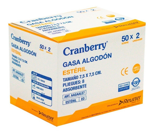 Gasa Algodón Estéril 7,5x7,5 Caja 50 Sobres X 2 Unid.