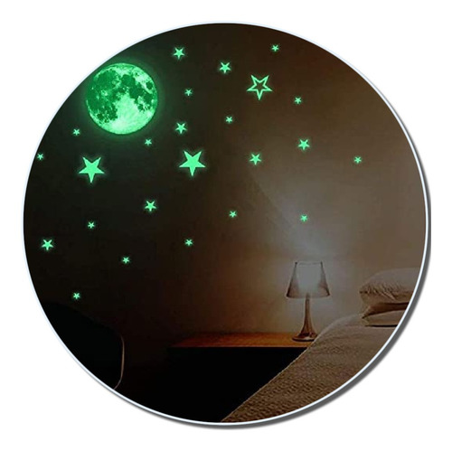 Luna Fosforescente Adhesiva 20cm + 50 Estrellas De Regalo!!