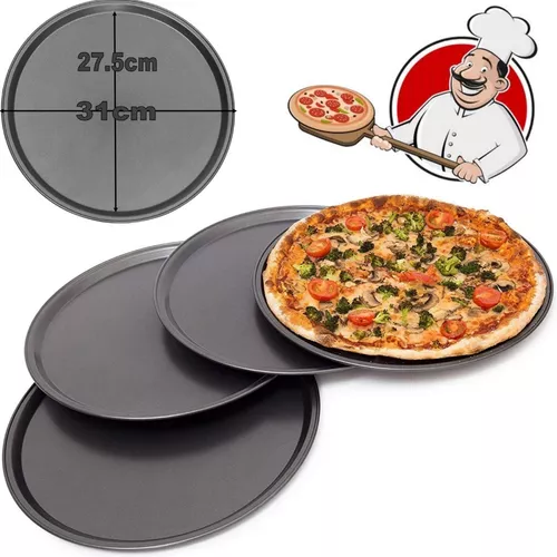 TOPZEA Paquete de 4 sartenes de acero inoxidable para pizza, bandeja de  pizza de 13.5 pulgadas, bandeja redonda para pizza, bandeja para hornear pizza  para pasteles, galletas, plato de servir alimentos de