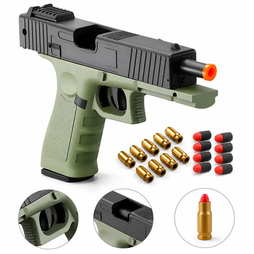 Pistola Arma De Brinquedo Com Dardos E Capsulas Arminha Lançador Realista Verde