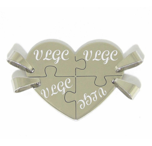 Imagen 3 de 6 de Dije Acero Quirúrgico 4 Partes Amistad Grabado + 4 Pulseras