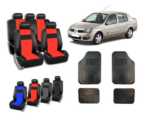 Fundas Cubre Asiento Cuerina Renault Symbol + Alfombra 4 Pzs