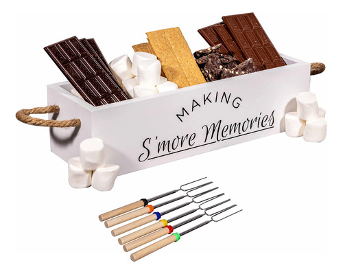 S'mores Station - Caja De Madera Con Asas Duraderas Y Palit.