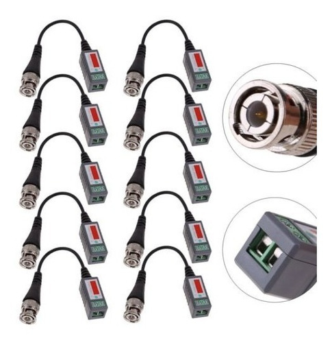 10 X Cctv Video Cámara Pasivo Balun Bnc Conector Cable Coaxi