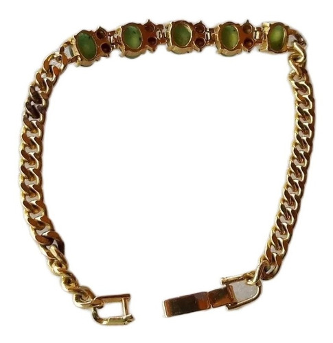 Antigua Pulsera Dorada Con Piedritas Verdes