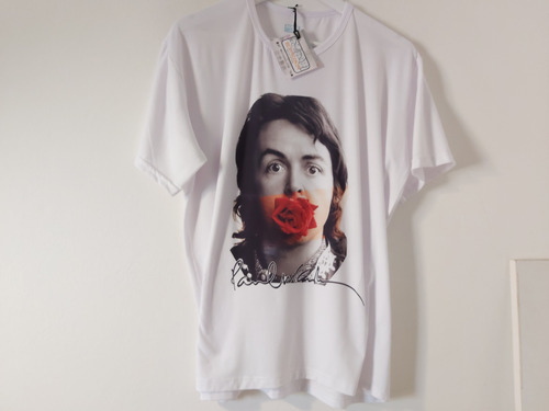 Remera Modal Unisex Paul Mccartney Rosa Beatles Blanca