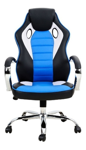 Imagen 1 de 4 de Silla de escritorio Nibio Rookie NIB-5029 gamer  negra, blanca y azul con tapizado de cuero sintético