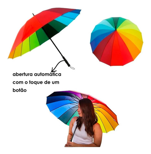 Imagem 3 de 4 de Sombrinha Longa Automática Arco-íris 20506 Yangzi
