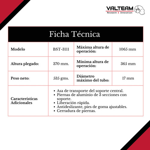 Imagen 5 de 9 de Trípode Beston 3111 106cm + Soporte Celular | Valteam