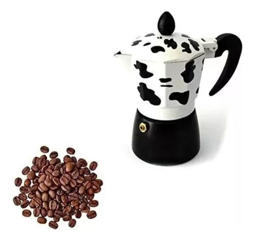 Cafetera 9 Tazas Italiana Diseño De Vaquita Expresso Color Blanco Y Negro 110v