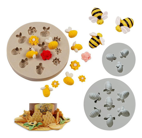 Molde De Silicona De Abeja Panal Fondant Pastel Colmena