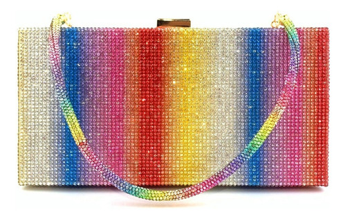 Bolso De Mano Noche Fiesta Con Brillantes Pedrería Arcoíris