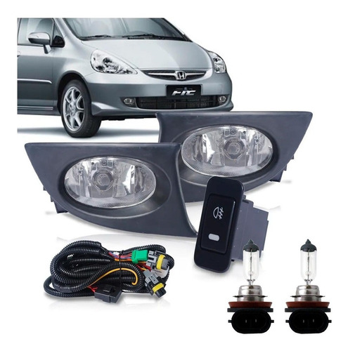 Kit Farol Milha Honda Fit 2007 2008 Preto Botão Original