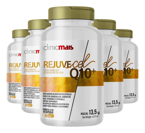Kit 5 Rejuvecel Q10 E Semente De Uva 30 Cápsulas Clinicmais