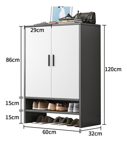 Zapatera Moderna Madera Entrada Gris 60cm 2puertas Capas Gris Oscuro
