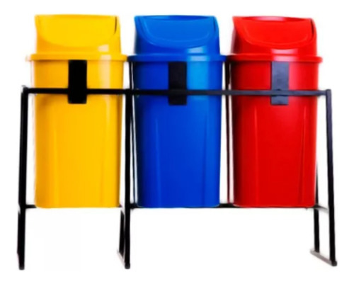 Kit Coleta Seletiva 3 Lixeiras 60l C/ Suporte Resistente