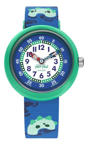 Reloj Flik Flak Nessie-ncredible Fbnp199 Color de la correa Azul Color del bisel Verde Color del fondo Verde