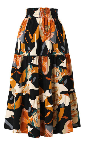 Saia Feminina U, Moda, Casual, Verão, Estampa, Cordão, Elást