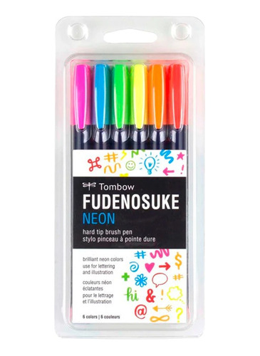 Marcadores Tombow Fudenosuke Colores Neon 6 Piezas