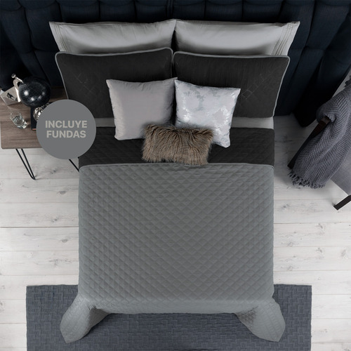 Edredón King Size Doble Vista Incluye 2 Fundas Real Textil Negro - Gris