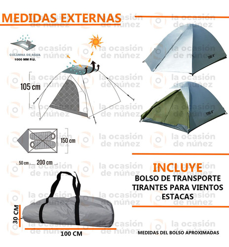 Carpa Trekking Waterdog Terra 2 Personas 2 Entradas