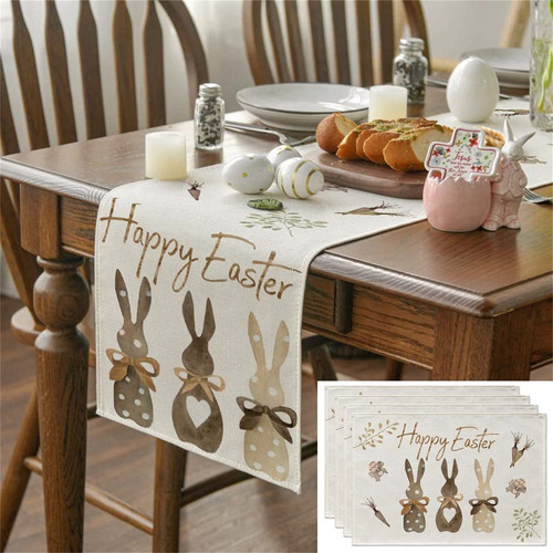 Tapete De Mesa Con Diseño De Conejo, Diseño De Feliz Pascua,