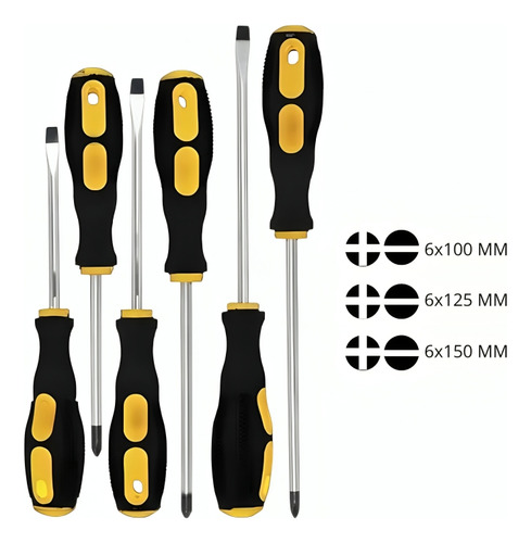 Kit Jogo De Chave De Fenda Phillips Com 6 Peças Imantadas