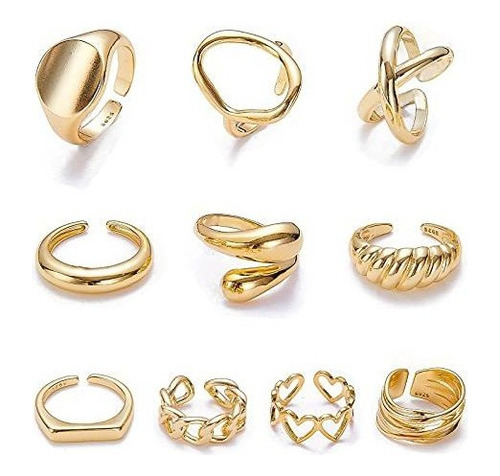 Moroya 10pcs Anillos Gruesos De Cúpula Dorada Para Mujeres 