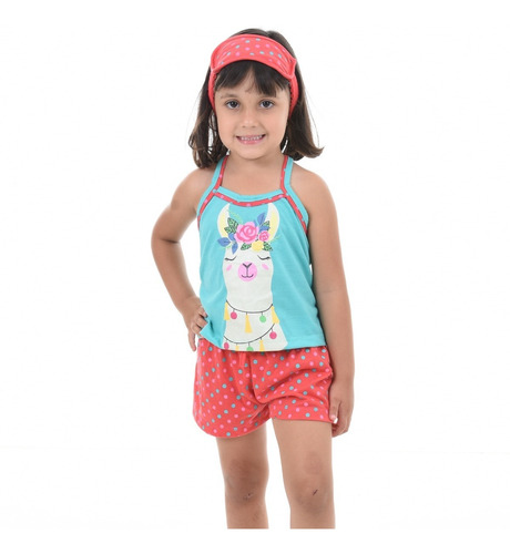 Imagem 1 de 4 de Baby Doll Infantil Alça Com Brinde Short Pijama Malha Verão