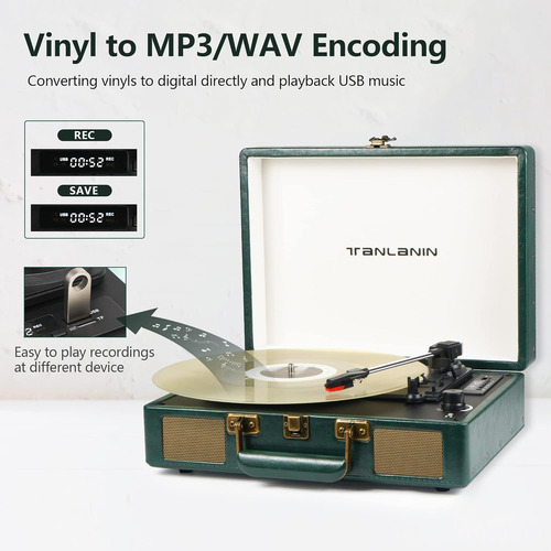 Tocadiscos Portátil De Maleta Usb Con Bluetooth Vintage De 3