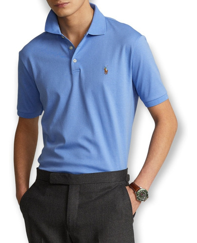 Camiseta Chomba Polo De Pique Azul Custom Fit Importado