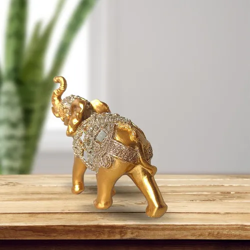 Estatua de elefante indio de resina dorada para sala de estar, 15 cm, color dorado