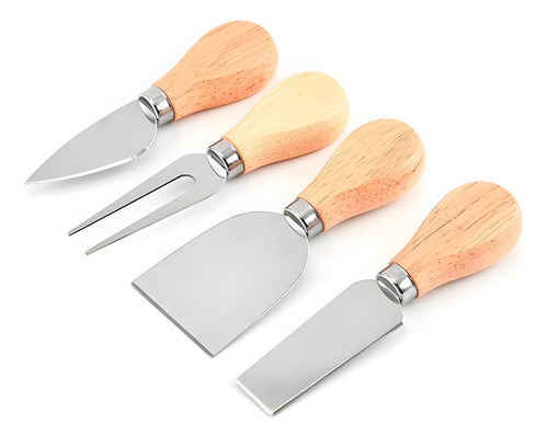 Conjunto 04 Facas Para Queijos Aço Inox Cabo Bambu Reforçado