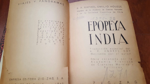 Libro Epopeya India Housse 1940 Empaste 