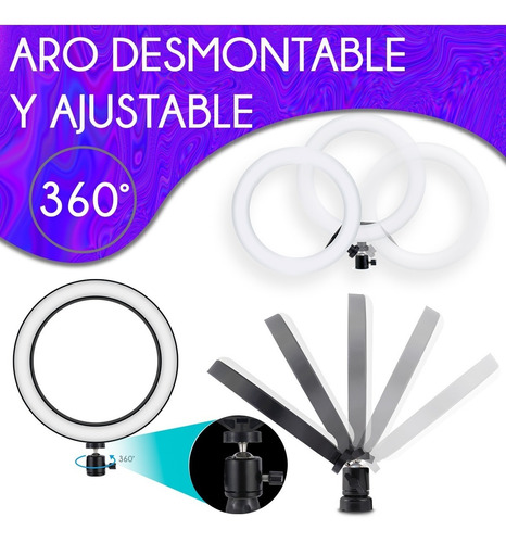 Aro De Luz Led 26cm Con Mini Tripie Y Soporte Para Celular