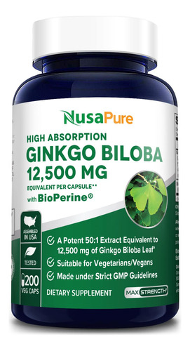 Ginkgo Biloba Extracto Estandarizado 12,500 200cap Nusapure