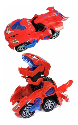 Transformer Auto Dinosaurio Con Luz Color Azul Y Rojo