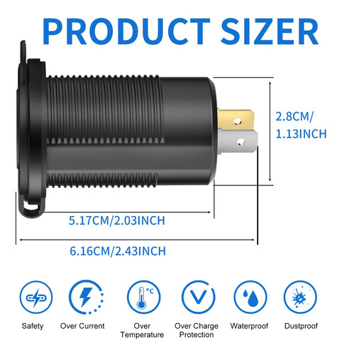 Cargador De Coche Usb C Pd 30 W 2 Puertos 3.0 12 V Impermeab Paq De 2