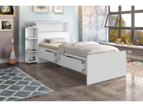 Cama Solteiro Isa Com Bau - Branco