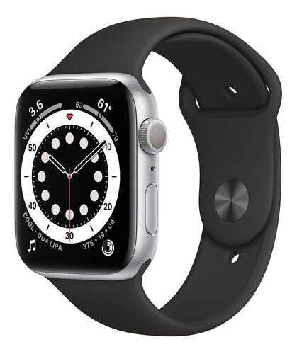 Apple Watch  Series 6 (GPS) - Caixa de alumínio prata de 44 mm - Pulseira esportiva preto