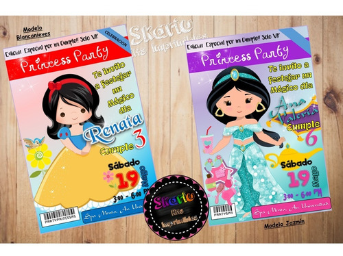 Invitacion Digital Princesas Cute Blancanieves Jazmin