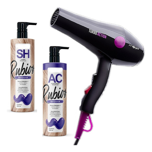 Secador Turbo Action Mega + Shampoo & Acondicionador Rubios