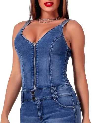 Macacão jeans feminino mercado deals livre