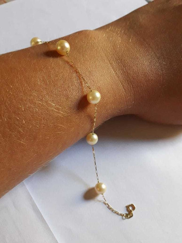Pulseira De Ouro 18k E Pérolas