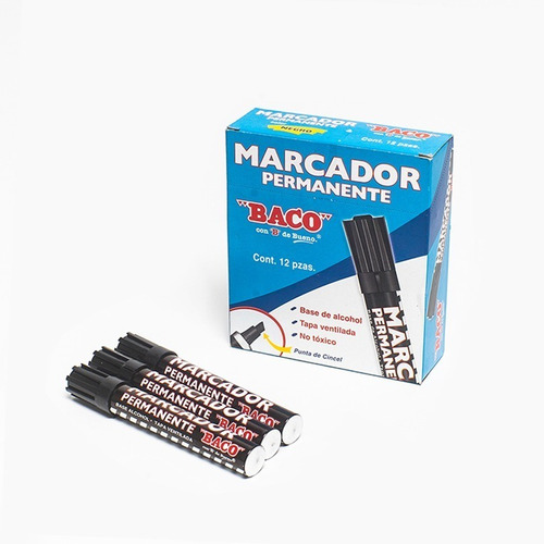 Marcador Baco Permanente Tubo Aluminio Negro C/12 - Mr00 /vc