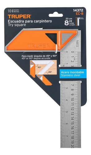 Escuadra 8 Para Carpintero Con Mango 100% De Aluminio Truper